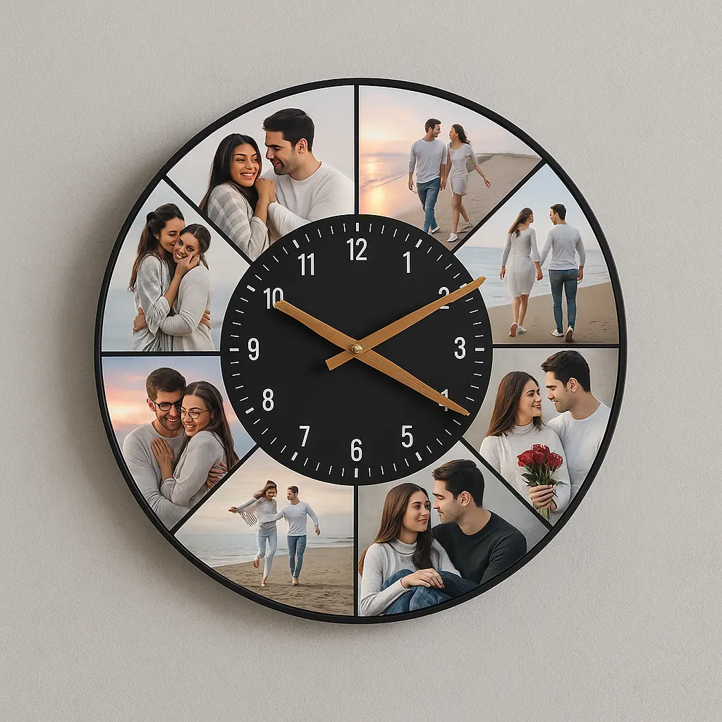 Reloj de pared personalizado con 8 fotos